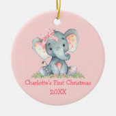 Baby eerste kerstWaterverf Roze Bow Elephant Keramisch Ornament (Voorkant)