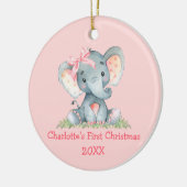 Baby eerste kerstWaterverf Roze Bow Elephant Keramisch Ornament (Links)