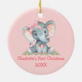 Baby eerste kerstWaterverf Roze Bow Elephant Keramisch Ornament (Achterkant)