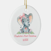 Baby eerste kerstWaterverf Roze olifant Bow Keramisch Ornament (Rechts)