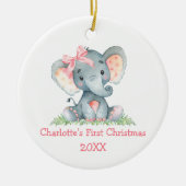 Baby eerste kerstWaterverf Roze olifant Bow Keramisch Ornament (Voorkant)