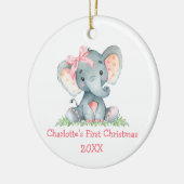 Baby eerste kerstWaterverf Roze olifant Bow Keramisch Ornament (Links)