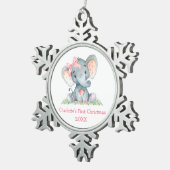 Baby eerste kerstWaterverf Roze olifant Bow Tin Sneeuwvlok Ornament (Rechts)