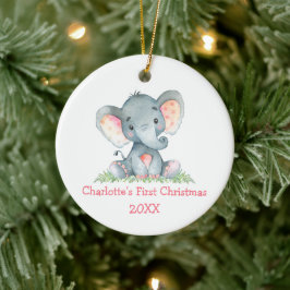 Baby eerste kerstWaterverf Roze olifant Keramisch Ornament