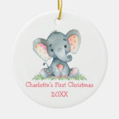 Baby eerste kerstWaterverf Roze olifant Keramisch Ornament (Voorkant)