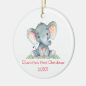 Baby eerste kerstWaterverf Roze olifant Keramisch Ornament (Links)