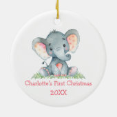 Baby eerste kerstWaterverf Roze olifant Keramisch Ornament (Achterkant)