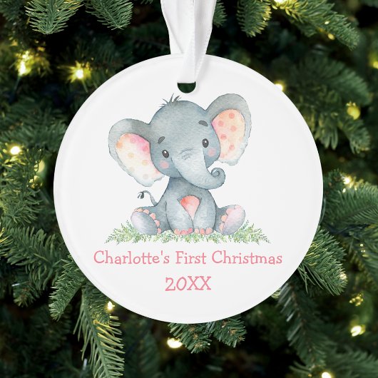 Baby eerste kerstWaterverf Roze olifant Ornament