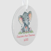 Baby eerste kerstWaterverf Roze olifant Ornament (voorkant)