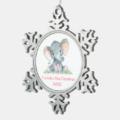 Baby eerste kerstWaterverf Roze olifant Tin Sneeuwvlok Ornament (Rechts)
