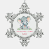 Baby eerste kerstWaterverf Roze olifant Tin Sneeuwvlok Ornament (Voorkant)