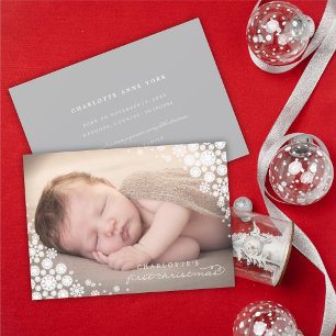 Baby Eerste kerstwinter Snowflakes Foto Birth Feestdagenkaart