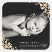 Baby Eerste kerstwinter Snowflakes Foto Birth Vierkante Sticker (Voorkant)