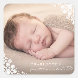 Baby Eerste kerstwinter Snowflakes Foto Birth Vierkante Sticker