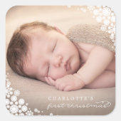 Baby Eerste kerstwinter Snowflakes Foto Birth Vierkante Sticker (Voorkant)