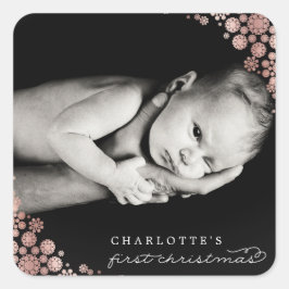Baby Eerste kerstwinter Snowflakes Foto Birth Vierkante Sticker