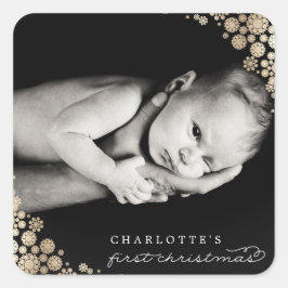 Baby Eerste kerstwinter Snowflakes Foto Birth Vierkante Sticker