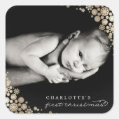 Baby Eerste kerstwinter Snowflakes Foto Birth Vierkante Sticker (Voorkant)