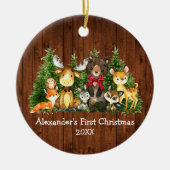 Baby eerste kerstwoudvee Rood Boe Keramisch Ornament (Voorkant)