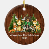 Baby eerste kerstwoudwoudvee Groene Bot Keramisch Ornament (Achterkant)