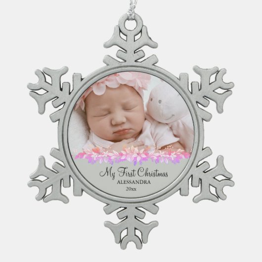 Baby eerste kerstzilver tin sneeuwvlok ornament (Voorkant)