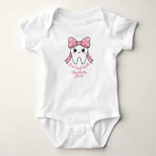 Baby Eerste Tand Roze Strik Mijlpaal Kawaii Tand Romper