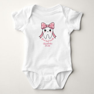 Baby Eerste Tand Roze Strik Mijlpaal Kawaii Tand Romper