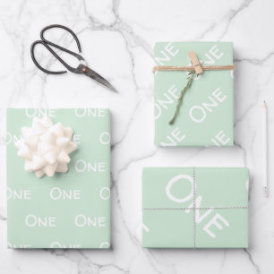 Baby Eerste verjaardag Groen Wit Inpakpapier Vel