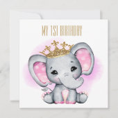 baby eerste verjaardag Princess olifant Kaart (Voorkant)