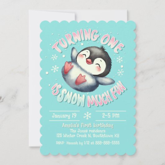 Baby Eerste Verjaardag Schattigee Winterpinguïn Aq Kaart (Voorkant)