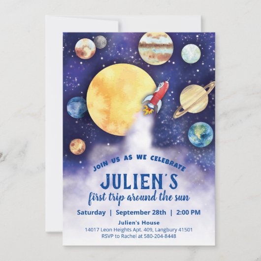 Baby Eerste verjaardagsfeestje Space Planet Uitnod Save The Date (Voorkant)