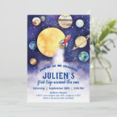 Baby Eerste verjaardagsfeestje Space Planet Uitnod Save The Date (Staand voorkant)