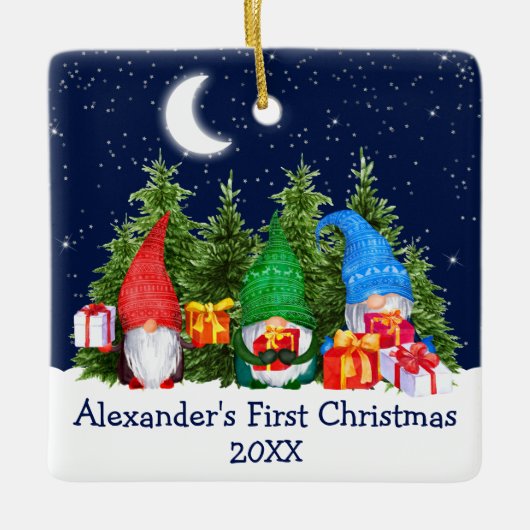 Baby Eerste Waterverf met kerstmis Gnomes Trees Keramisch Ornament (Voorkant)