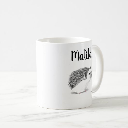 Baby egel schattige dierlijke waterverf zwart koffiemok (Voorkant rechts)