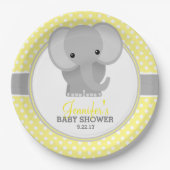 Baby Elefant (geel) Baby shower Papieren Bordje (Voorkant)