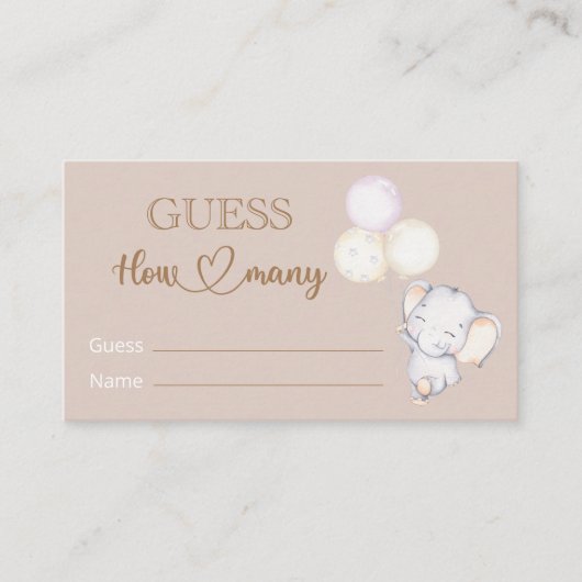 Baby Elegant Baby shower raad hoeveel Informatiekaartje (Voorkant)