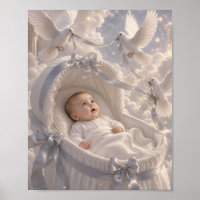 Baby - elegante duiven die een wieg sieren