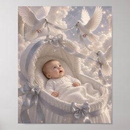 Baby - elegante duiven die een wieg sieren poster