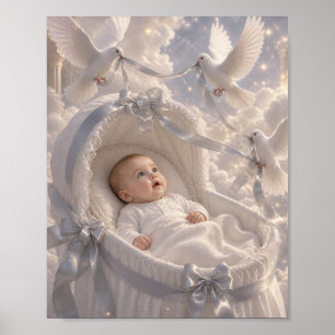 Baby - elegante duiven die een wieg sieren poster