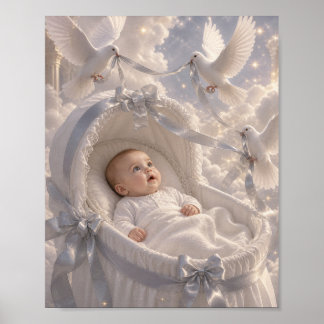 Baby - elegante duiven die een wieg sieren poster