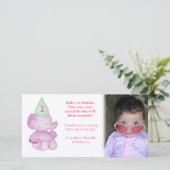 Baby Elephant 1e verjaardag Dank u voor uw foto Bedankkaart (Staand voorkant)