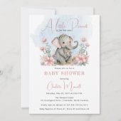 Baby Elephant A Little Peanut Girl Floral Shower Kaart (Voorkant)