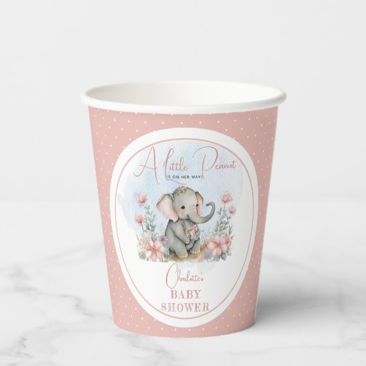 Baby Elephant A Little Peanut Girl Floral Shower Papieren Bekers (Achterkant)