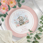 Baby Elephant A Little Peanut Girl Floral Shower Papieren Bordje<br><div class="desc">Een zoete baby olifant die kozerig nestelde tussen de bloemen "Een kleine pinda is onderweg",  is het ontwerp van het Baby shower.</div>