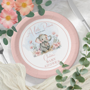 Baby Elephant A Little Peanut Girl Floral Shower Papieren Bordje