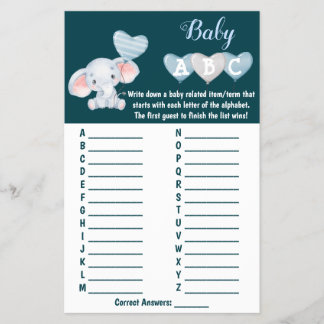 Baby Elephant ABC Baby shower Game Kaart