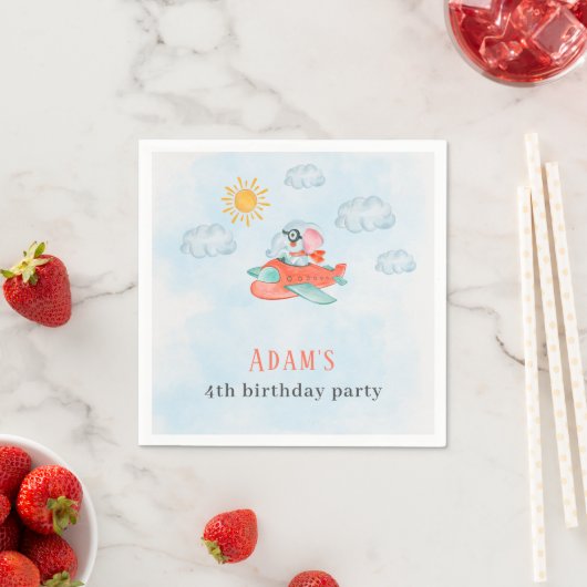 Baby Elephant Airplane Pilot Birthday Napkin Servet (Insitu)