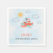 Baby Elephant Airplane Pilot Birthday Napkin Servet (Voorkant)