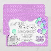 Baby Elephant and Balloons Magenta Baby shower Kaart (Voorkant / Achterkant)