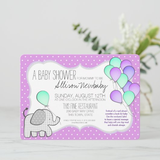Baby Elephant and Balloons Magenta Baby shower Kaart (Staand voorkant)